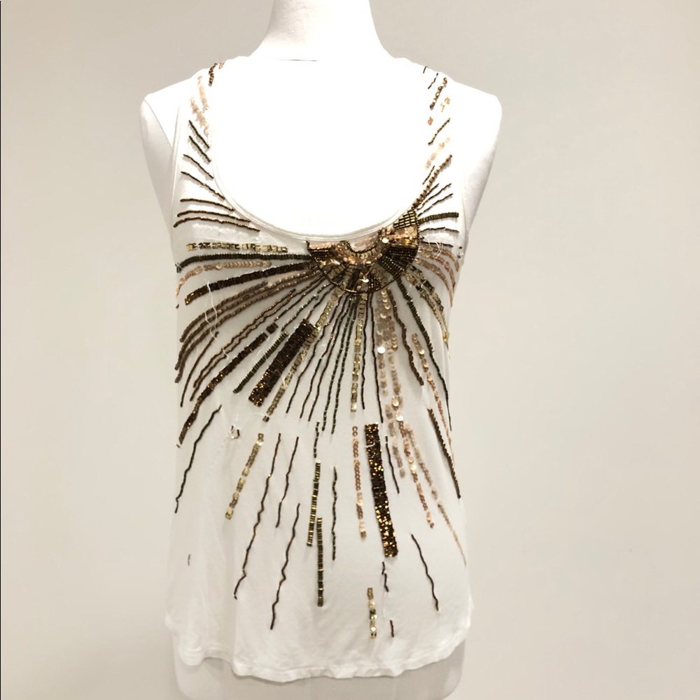 Trina Turk White Embellished Beaded Tank Top